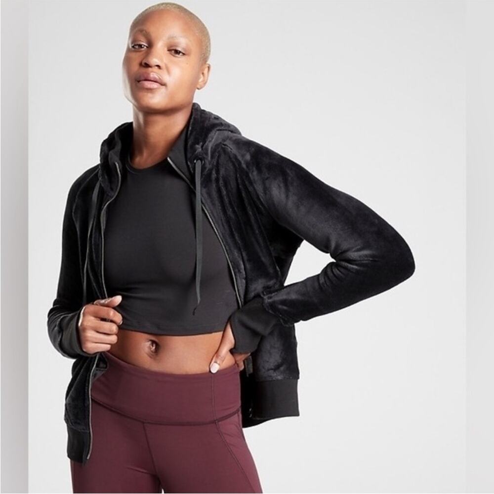 Athleta Triumph Hoodie Double Cozy Karma Fleece Athleisure Black Size XXS